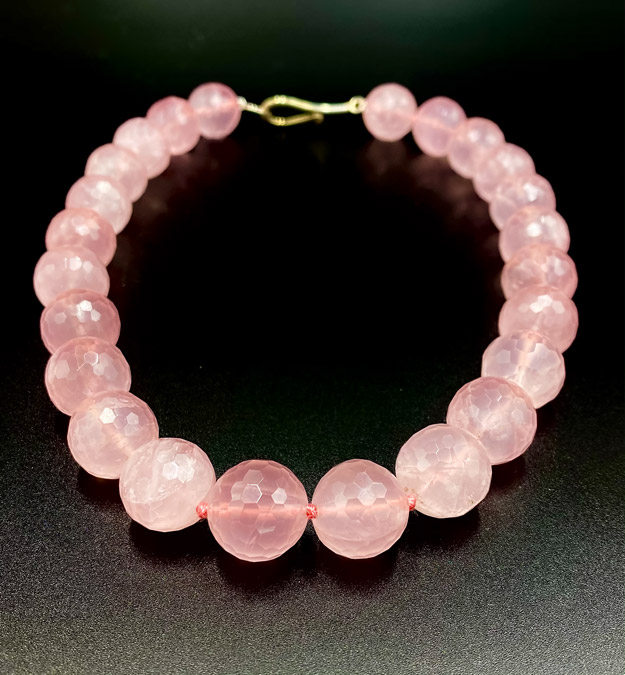 Collana donna artigianale girocollo in Quarzo Rosa Sfaccettato 10